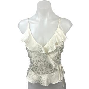 Rebecca Minkoff White Satin Silk Ruffle Wrap Cami Camisole Tank Blouse Top Sz M